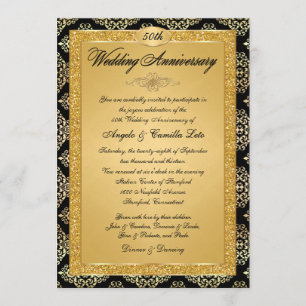 Invitation du 50e anniversaire  Noir, Or Damas