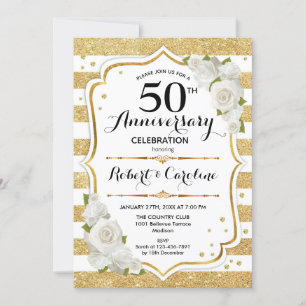 Invitation du 50e anniversaire - Roses blanches d'