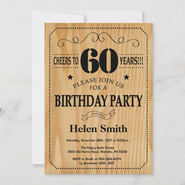 Invitation du 60e anniversaire Bois rustique (Devant)