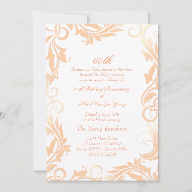 Invitation du 60e anniversaire du Mariage Peach Sw (Devant)