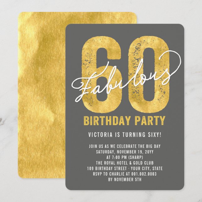 Invitation du 60e anniversaire Gold Sixty and Fabu (Devant / Derrière)