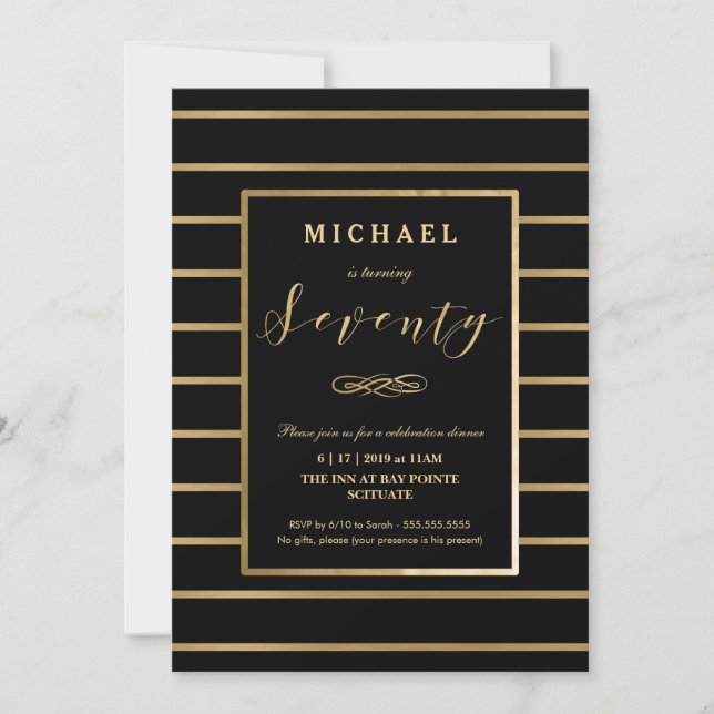 Invitation du 70e anniversaire - Or, Elegant Mascu (Devant)