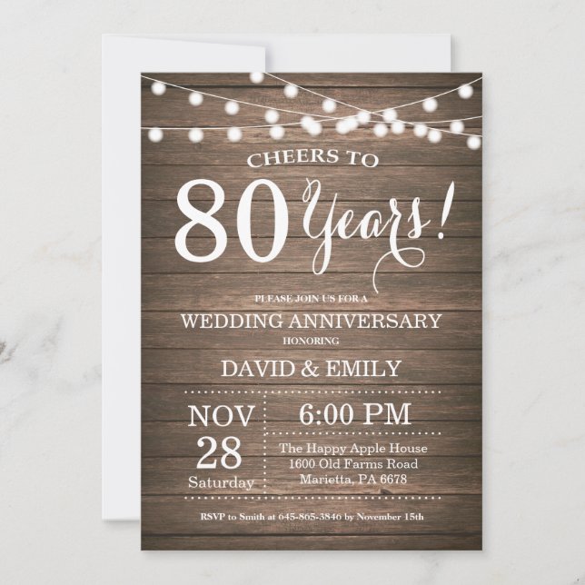 Invitation du 80e anniversaire du Mariage Bois rus (Devant)