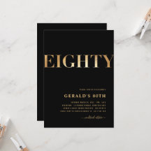 Invitation du 80e anniversaire | Noir & Or | pour 