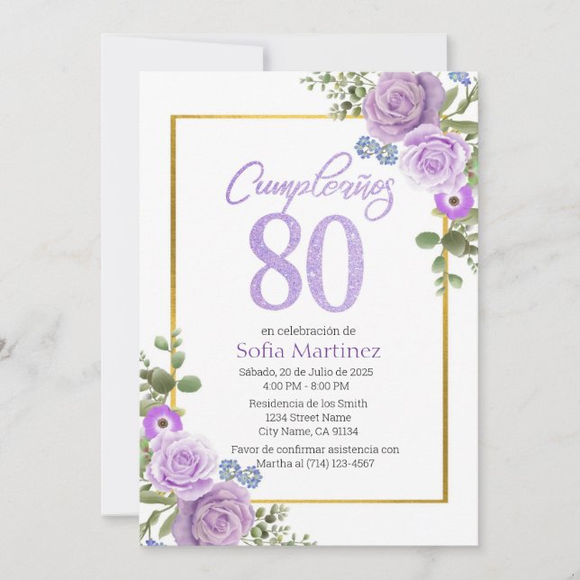 Invitation du 80e anniversaire - thème de la fleur (Devant)