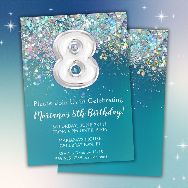Invitation du 8e anniversaire Parties scintillant  (Créateur téléchargé)