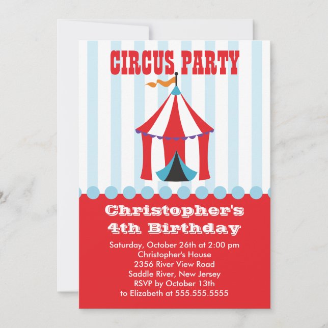 Invitation du Anniversaire de enfant du cirque CUT (Devant)