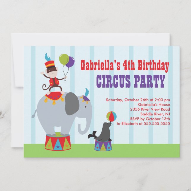 Invitation du Anniversaire de enfant du cirque CUT (Devant)
