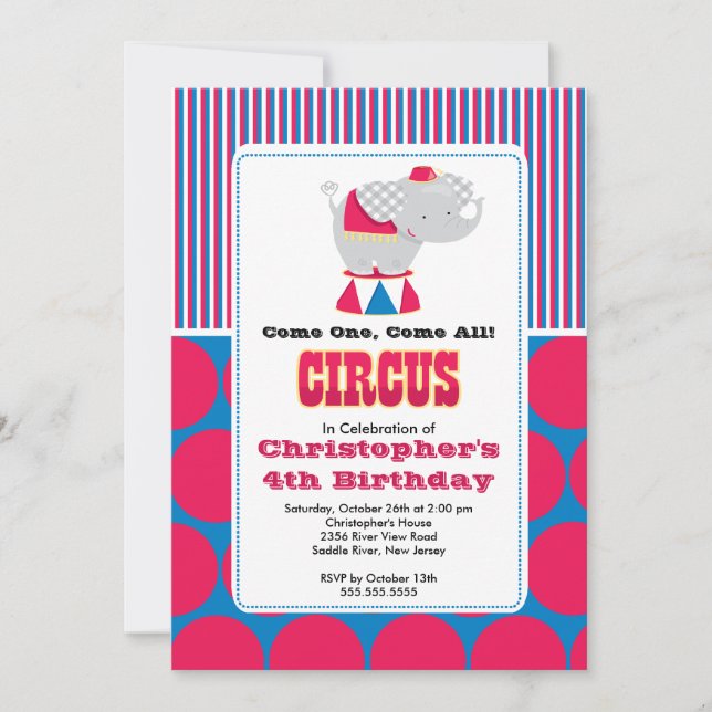 Invitation du Anniversaire de enfant du cirque CUT (Devant)