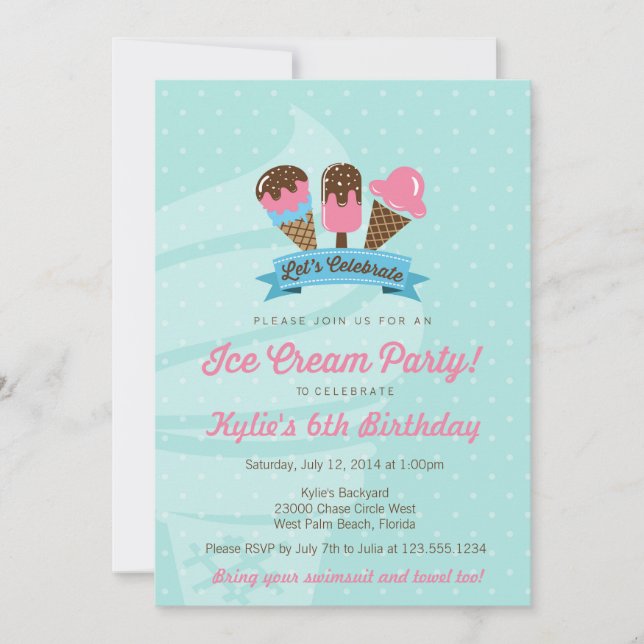 Invitation du Anniversaire de enfant Party, Ice Cr (Devant)