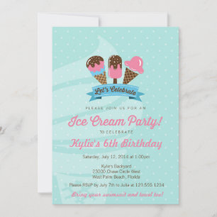 Invitation du Anniversaire de enfant Party, Ice Cr