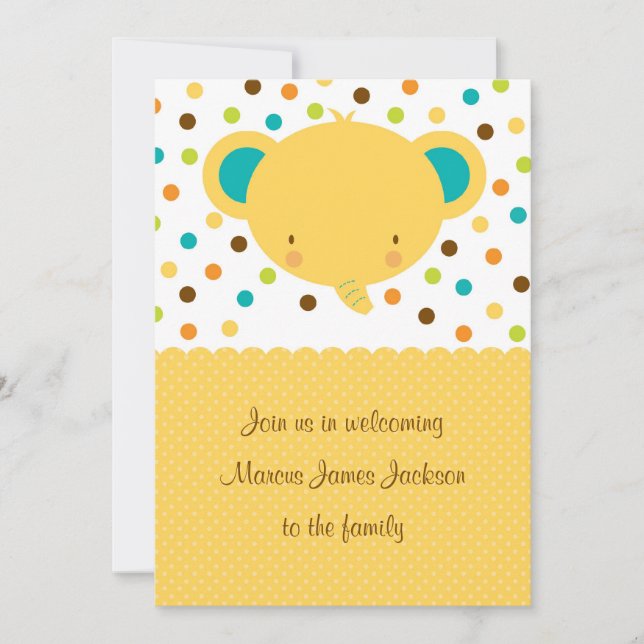 Invitation du Baby Party de bienvenue aux éléphant (Devant)