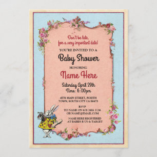 Invitation du Baby shower Alice Wonderland Rabbit 