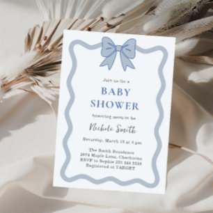 Invitation du Baby shower Bleu Ruban Bow