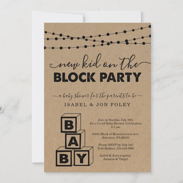 Invitation du baby shower Block Party (Devant)
