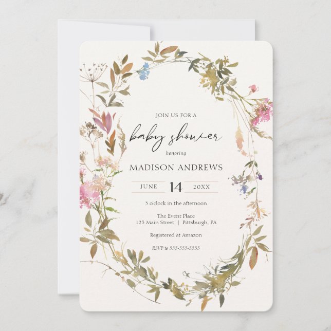 Invitation du Baby shower Boho Wreath (Devant)