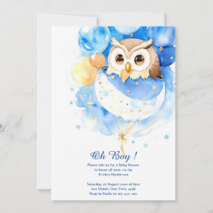 Invitation du Baby shower Boy Owl Watercolor