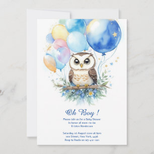 Invitation du Baby shower Boy Owl Watercolor