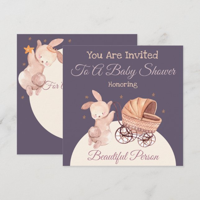 Invitation du Baby shower Bunny (Devant / Derrière)