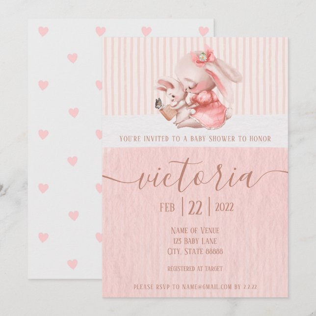 Invitation du Baby shower Bunny (Devant / Derrière)