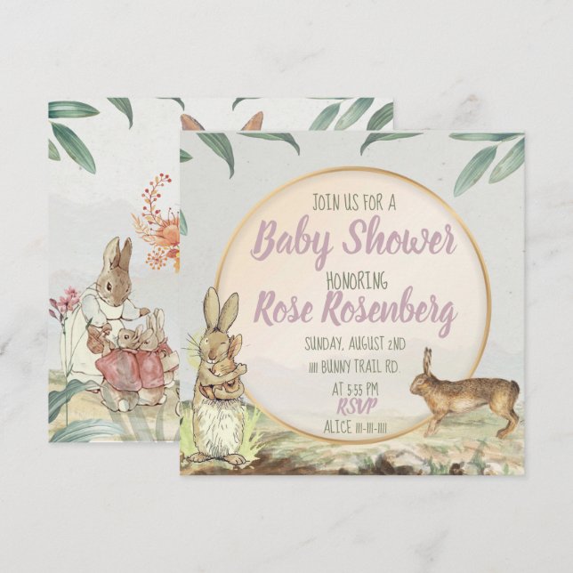 Invitation du Baby shower Bunny (Devant / Derrière)