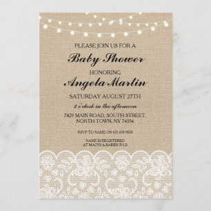 Invitation du Baby shower Burlap Lace Trim Lights