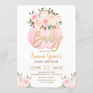 Invitation du Baby shower Citrouille floral