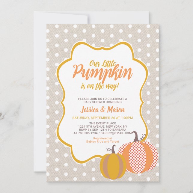 Invitation du Baby shower Citrouille Rustique Auto (Devant)