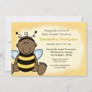 Invitation du Baby shower d'abeilles afro-américai