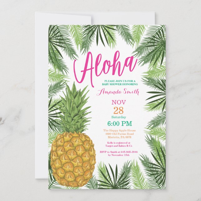 Invitation du Baby shower d'ananas tropical (Devant)