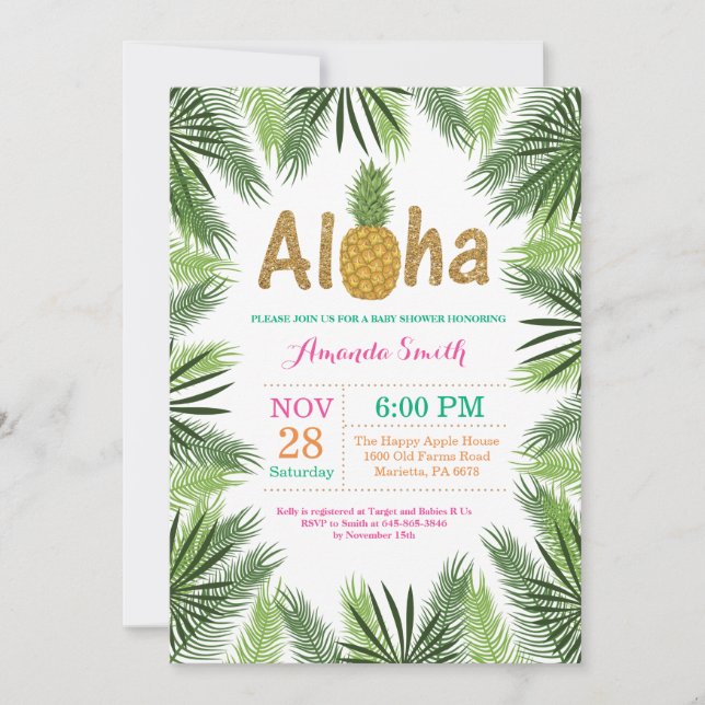Invitation du Baby shower d'ananas tropical (Devant)