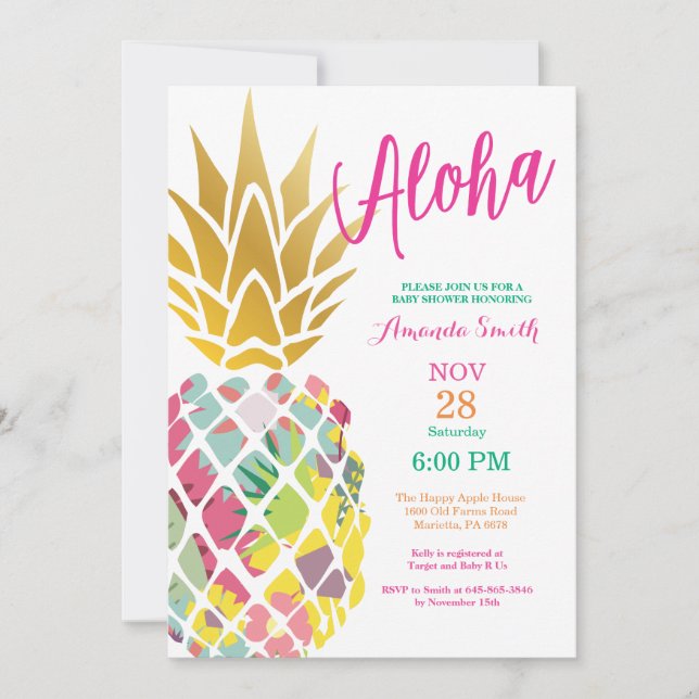 Invitation du Baby shower d'ananas tropical (Devant)