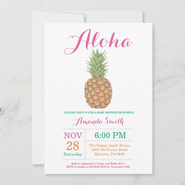 Invitation du Baby shower d'ananas tropical (Devant)