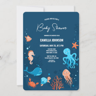 Invitation du Baby shower d'animaux de l'océan mar