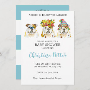 Invitation du Baby shower d'aquarelle Bulldog angl
