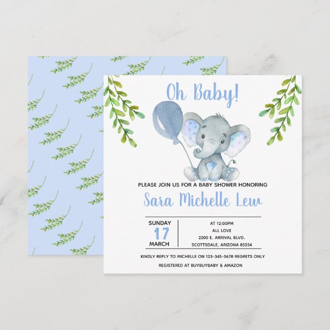 Invitation du Baby shower d'aquarelle de fille (Devant / Derrière)