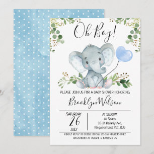 Invitation du Baby shower d'aquarelle éléphant du 