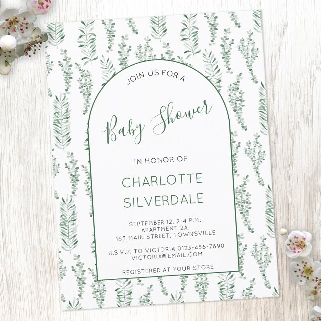 Invitation du Baby shower d'aquarelle Eucalyptus (Créateur téléchargé)
