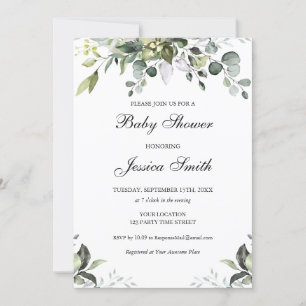 Invitation du Baby shower d'aquarelle Eucalyptus