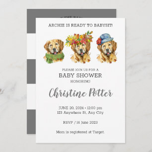 Invitation du Baby shower d'aquarelle Golden Retri