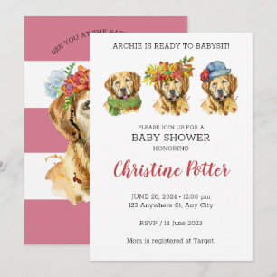 Invitation du Baby shower d'aquarelle Golden Retri