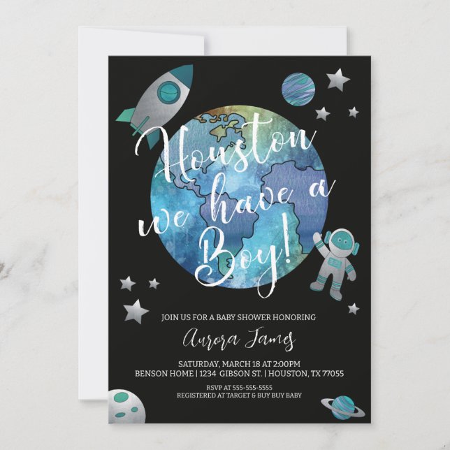 Invitation du Baby shower d'aquarelle spatiale (Devant)