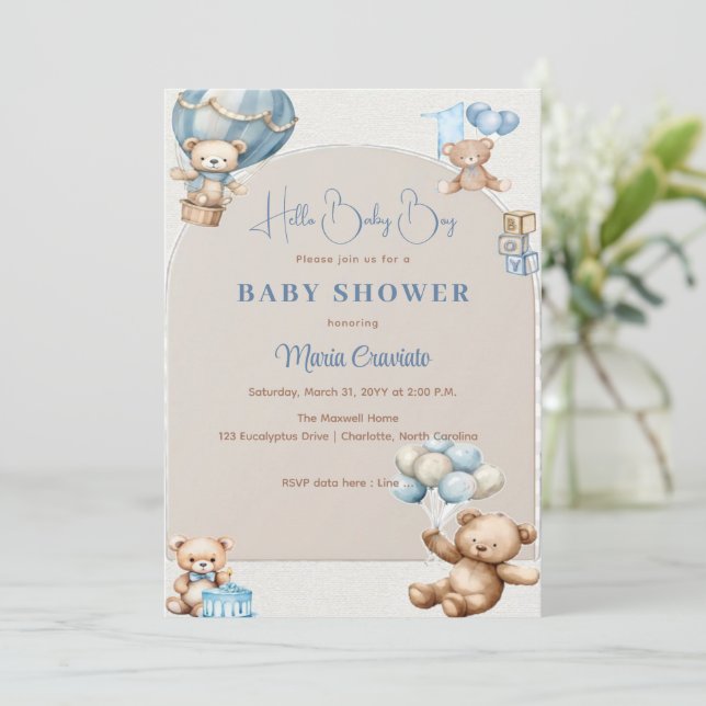 Invitation du Baby shower de ballon de l'ours en p (Debout devant)