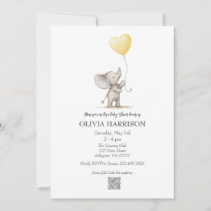 Invitation du Baby shower de ballon d'éléphant jau