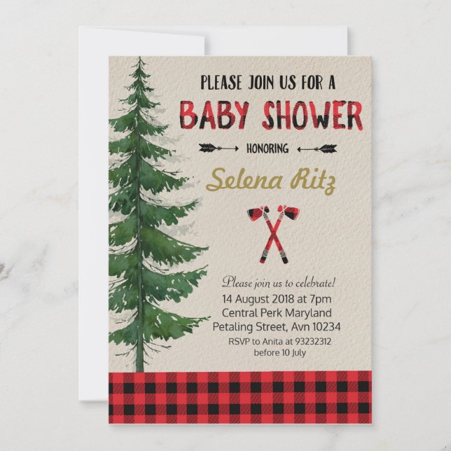 Invitation du Baby shower de bûcheron (Devant)