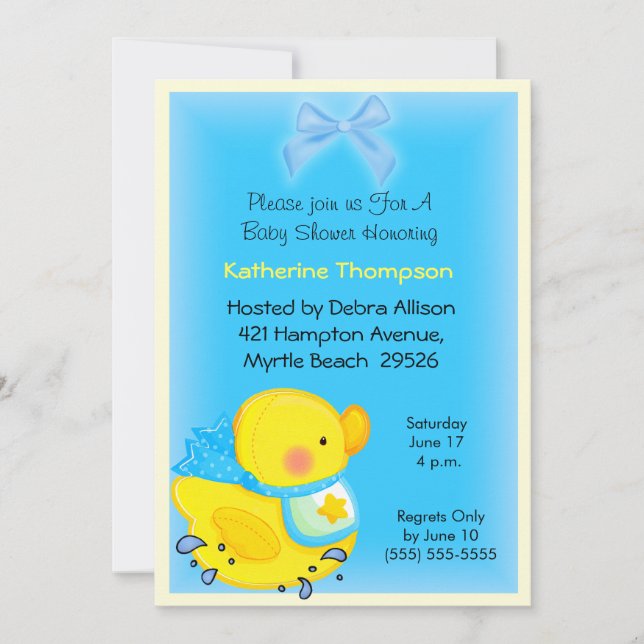Invitation du Baby shower de canard jaune (Devant)