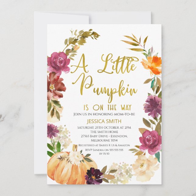 Invitation du Baby shower de Citrouille de couronn (Devant)