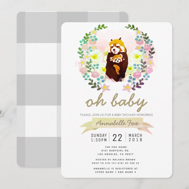 Invitation du Baby shower de couronne de fleurs de (Devant / Derrière)