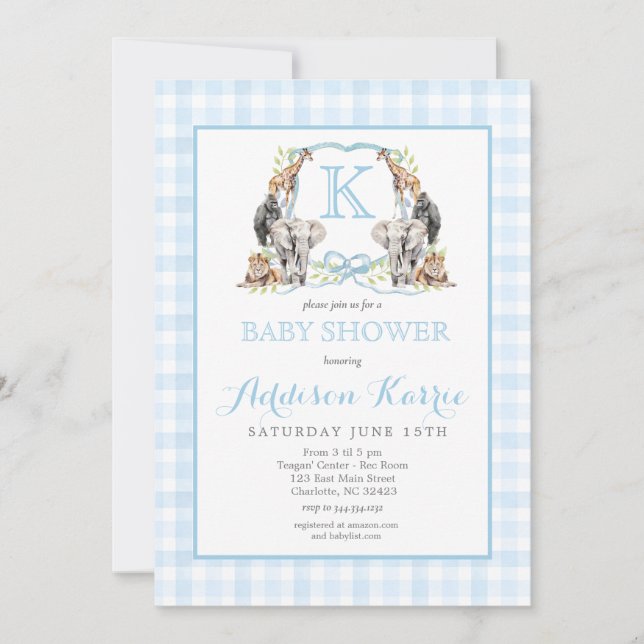 Invitation du Baby shower de crête de Preppy Safar (Devant)