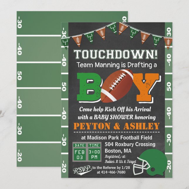 Invitation du Baby shower de football Chalkboard (Devant / Derrière)